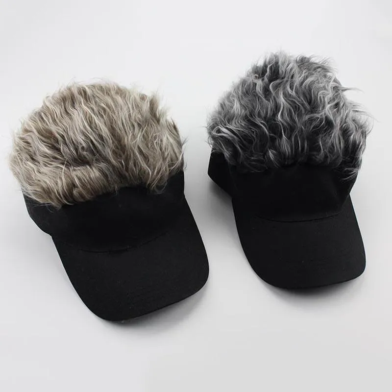 Berretti da baseball per capelli finti Strapback regolabile Parrucca divertente da donna per uomo Visiera parasole Cappelli per chemio Moda Regali unisex Colore caffè nero Commercio all'ingrosso