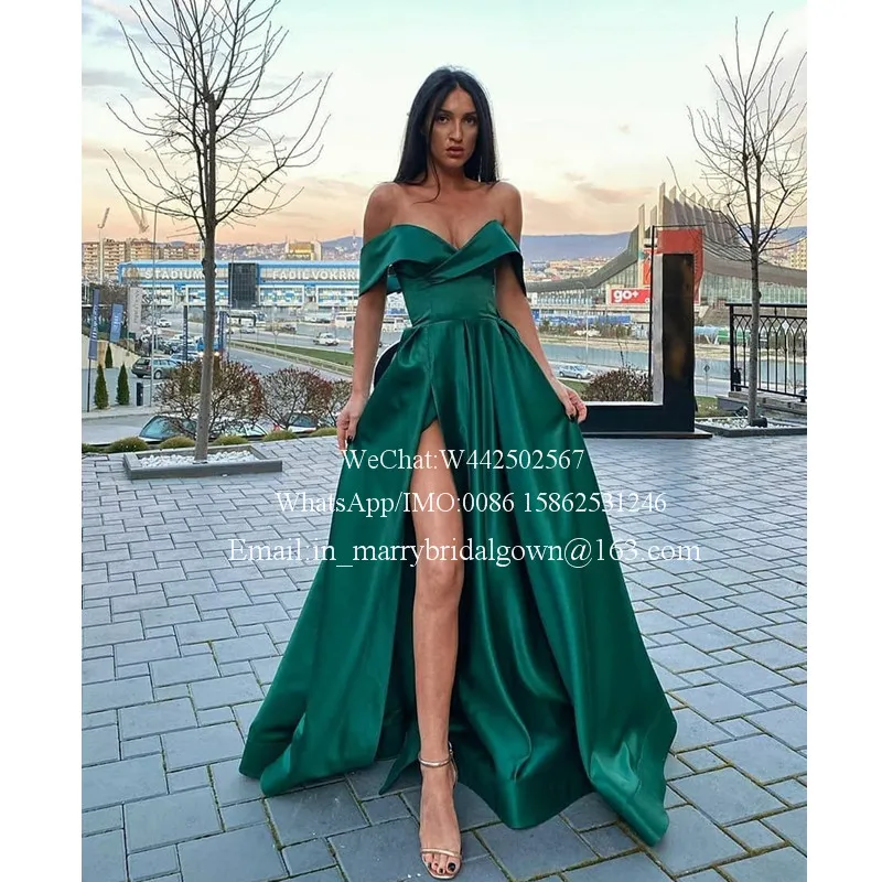 Hunter Green Pluis Size Cheap Prom Dresses 2020 A Line High Split Long Satin Arabic Design Girls Formal Evening Party Wear For Women From 150 28 DHgate