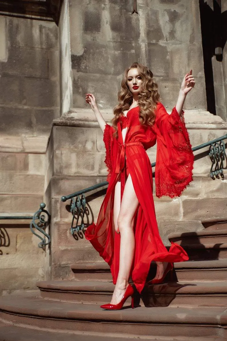 Red Bridal Lingerie Set: Sexy Lace Robe & Gown, Illusion Night Dress,  Designer Pajamas, Femme Sleepwear - Buy Now! from Dhgate Undergarments &  Sleepwear