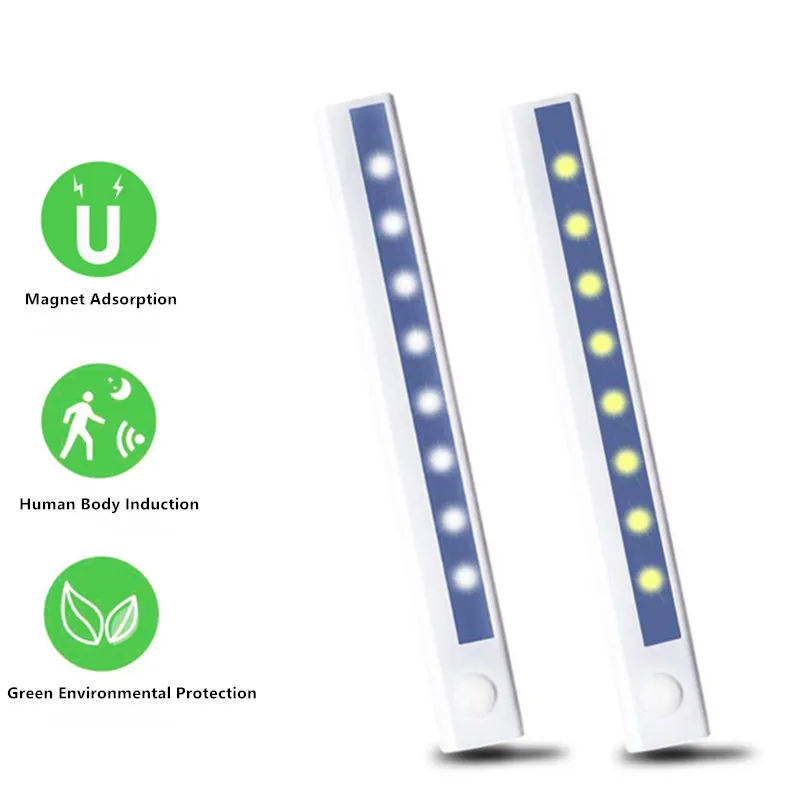 Smart Body Trådlös LED-sensor Nattljus PIR Magnetisk Infraröd rörelse LED-lampa Hand Sweep Vägglampa För Skåp Trappavdelning