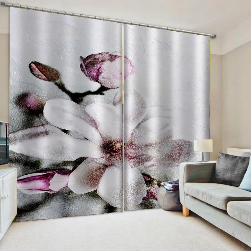 リビングルームのファッションホワイトピンクの花カーテン装飾カーテンのための高級ブラックアウト3 dウィンドウカーテン