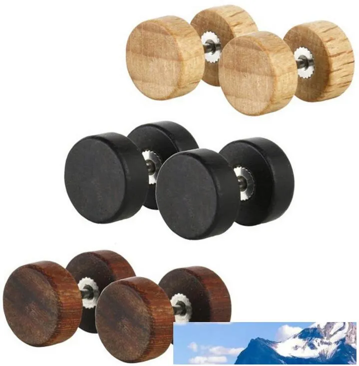 8MM Fashion Natural Wooden Stainlee Steel Ear Studs Earings for Women Men Wood Black Brown Barbell Piercing Punk Earrings Stud nt