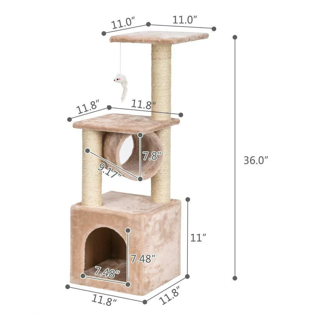 36 Cat Tree Bed Furniture Tower Post Condo Hitten Pet House Beige235Q