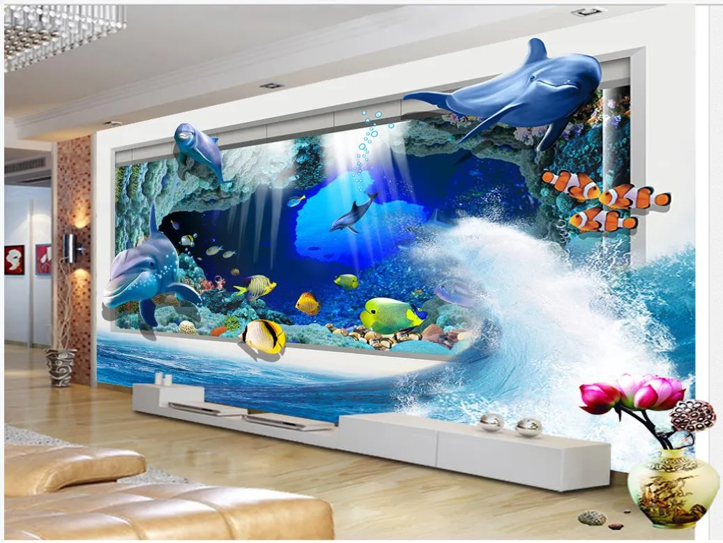 Niestandardowe tapety na ściany 3d malowidła tapety Morze Śródziemne World Delfin Mural na salon TV TV Tło papiery