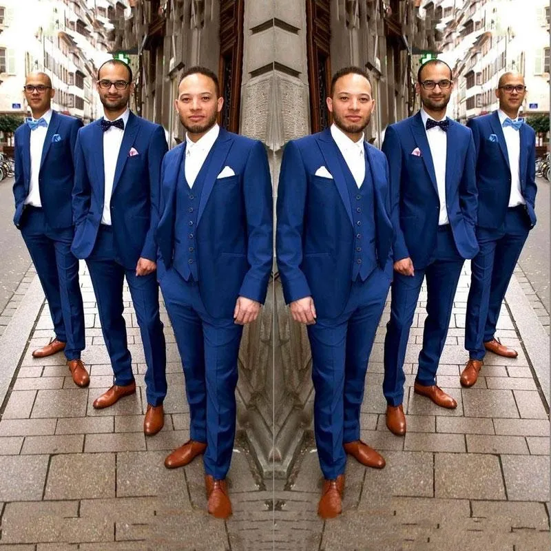 Düğün Yaz Plaj Damat Smokin Man Groomsmen Blazer için Lacivert Erkekler Suits Yaka 3piece İnce Terno masculino Peaked