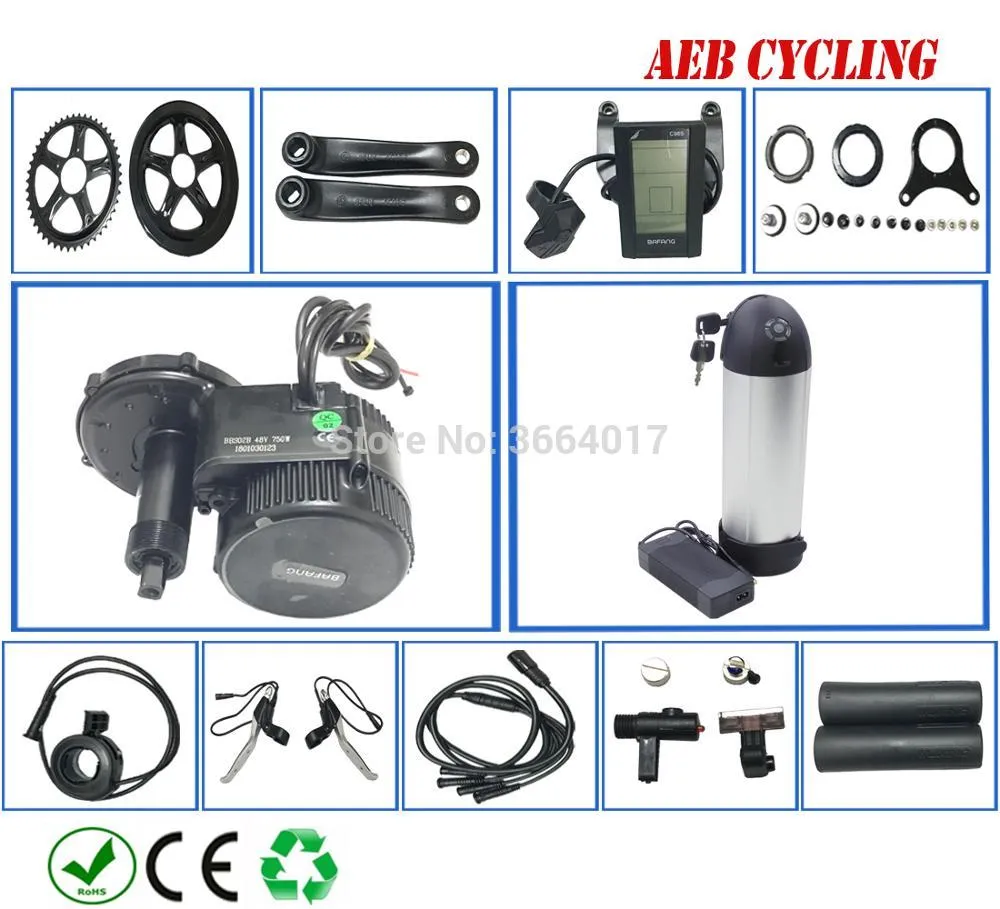 BAFANG MID DRIVE MOTOR KITS BBS01B 36V 250W Crank med 10AH High Power Lithium Ion Bottle Type Down Tube Batteri