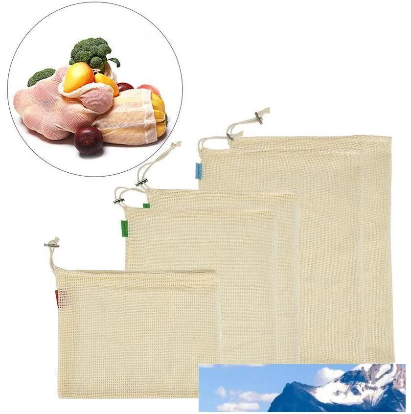 3pcs/conjunto de algodão reutilizável Bolsas de algodão