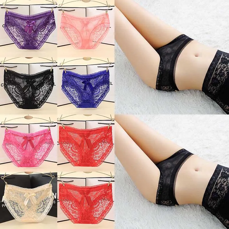 Low Waist Lace Hollow Out Lace Briefs With Bow Knot Detail Sexy