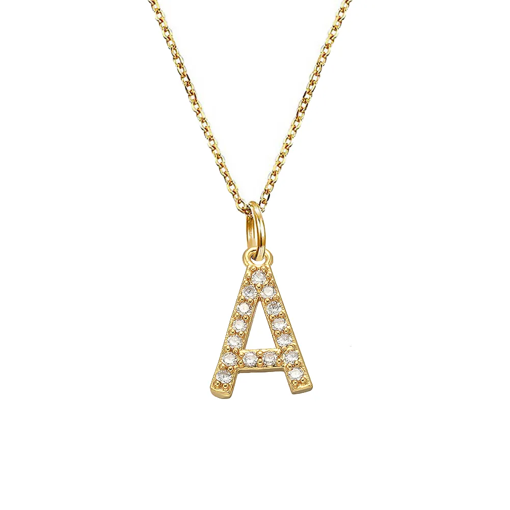 Winzige zierliche Initialen-Halskette mit A-Z-Anhänger und Strass-Diamant-Inlay für Frauen, Mädchen, beste Freundin, Schmuck, Geschenk, Kupfermaterial, Gold- und Silberfarbe
