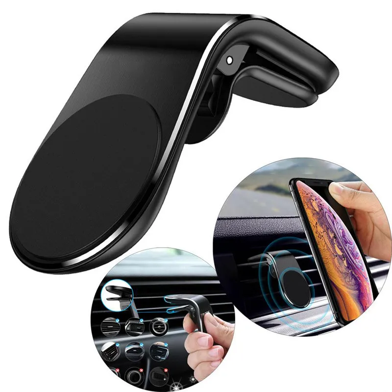 L Tipo de carro Magnetic Phone Holder Air Vent Celular Fone clip Suporte de montagem para o iPhone Samsung Huawei GPS Universal com MQ100 pacote de varejo