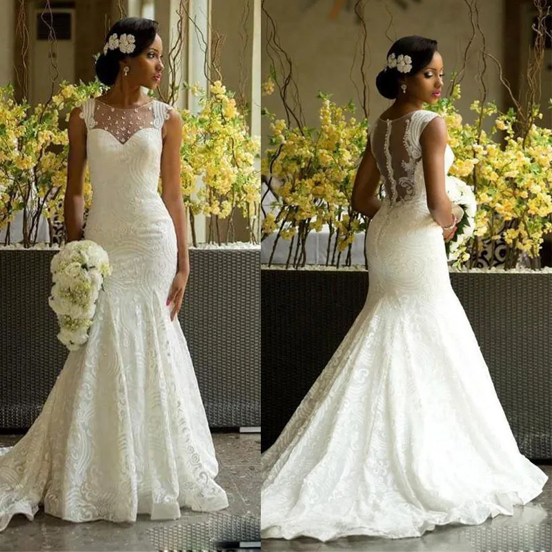 Robes de mariée sirène sans manches robes de mariée dentelle appliques grande taille 2 4 6 8 10 12 14 16 18 20 22 24