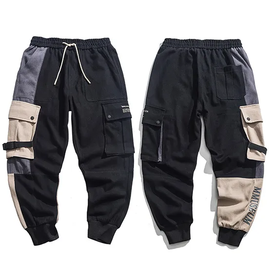 Mens Pants Men Hip Cargo Streetwear Color Block Patchwork Harajuku Pant ...