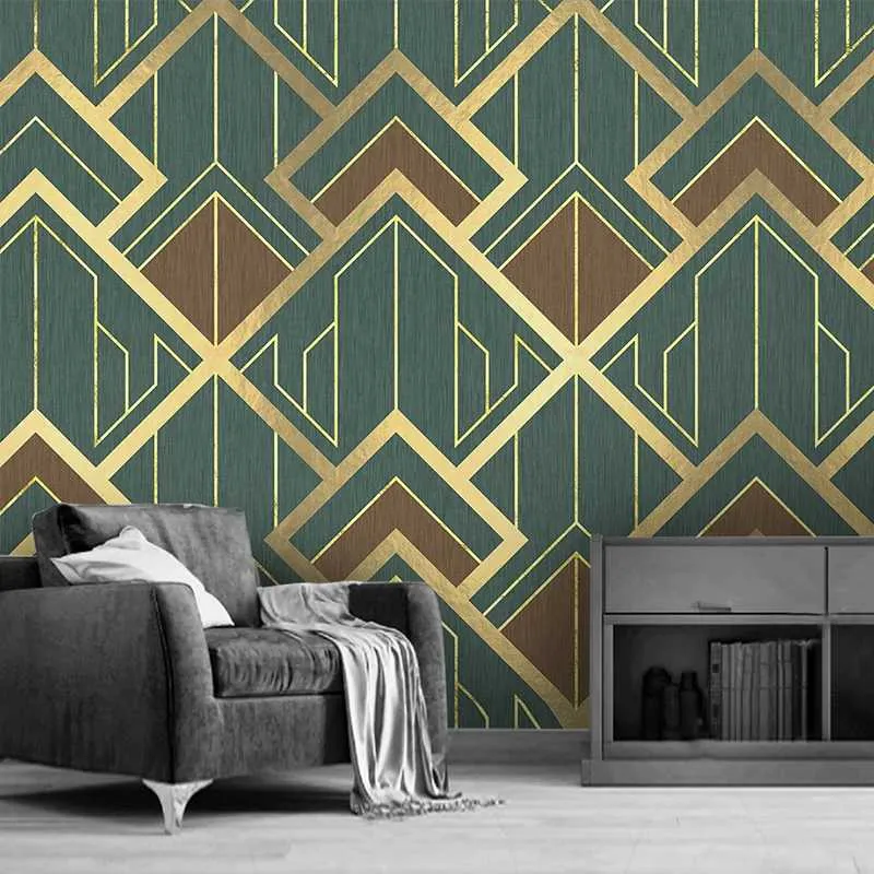 Aangepaste muurschildering 3d creatieve geometrische patroon gouden lijnen tv achtergrond muur papers home decor woonkamer slaapkamer foto behang