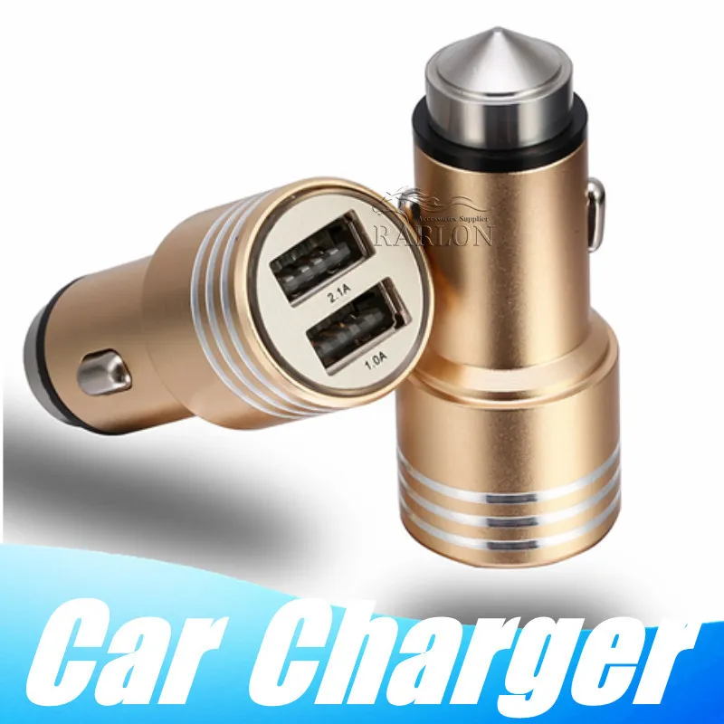 Autolader Dual USB-poort 5V 1A 2.1A Output Charger Aluminium Legering Mini Draagbare Autolader voor Samsung Android Phone GPS Tablet PC