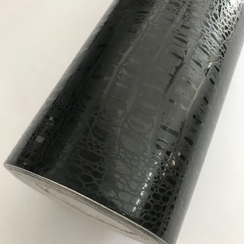 Black Crocodile Leather Grain Vinyl Car Wrap Carbon Fiber Sticker