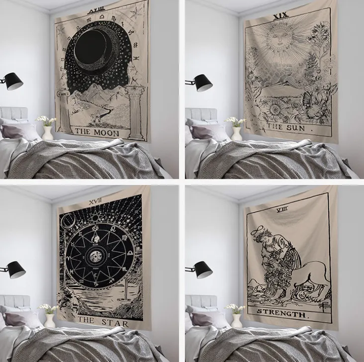 Tapisserie Murale Florale Noire Et Blanche - Style Bohème, 203 X 152 Cm - Décoration Chambre, Salon, Dortoir