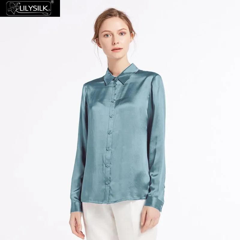 Camicette da donna Camicie Lilysilk 100 Camicetta Seta Donne Elegante Basic Pure Natural Charmeuse Charmeuse Cinese 22mm Maniche lunghe Signore lucido