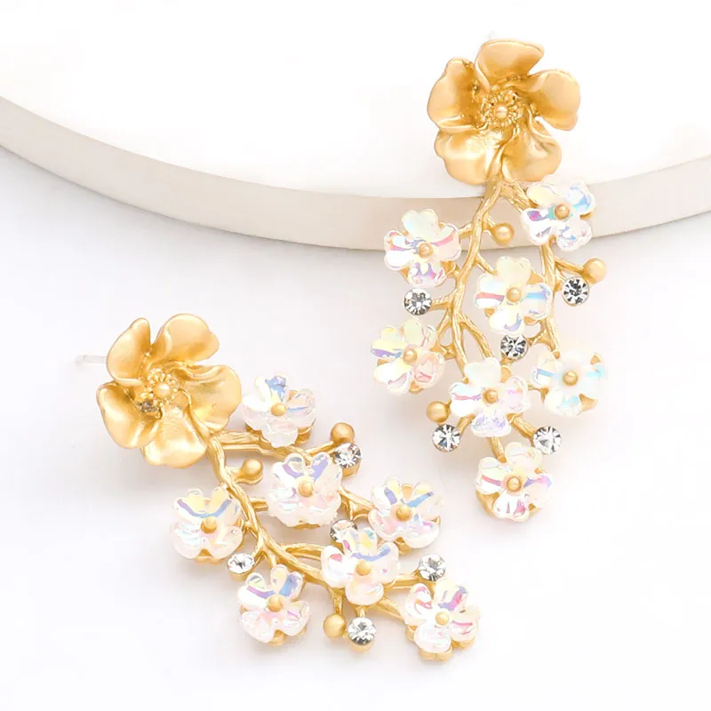 2020 summer fashion new alloy flower rhinestone temperament wild earrings popular accessories hot fashion earrings