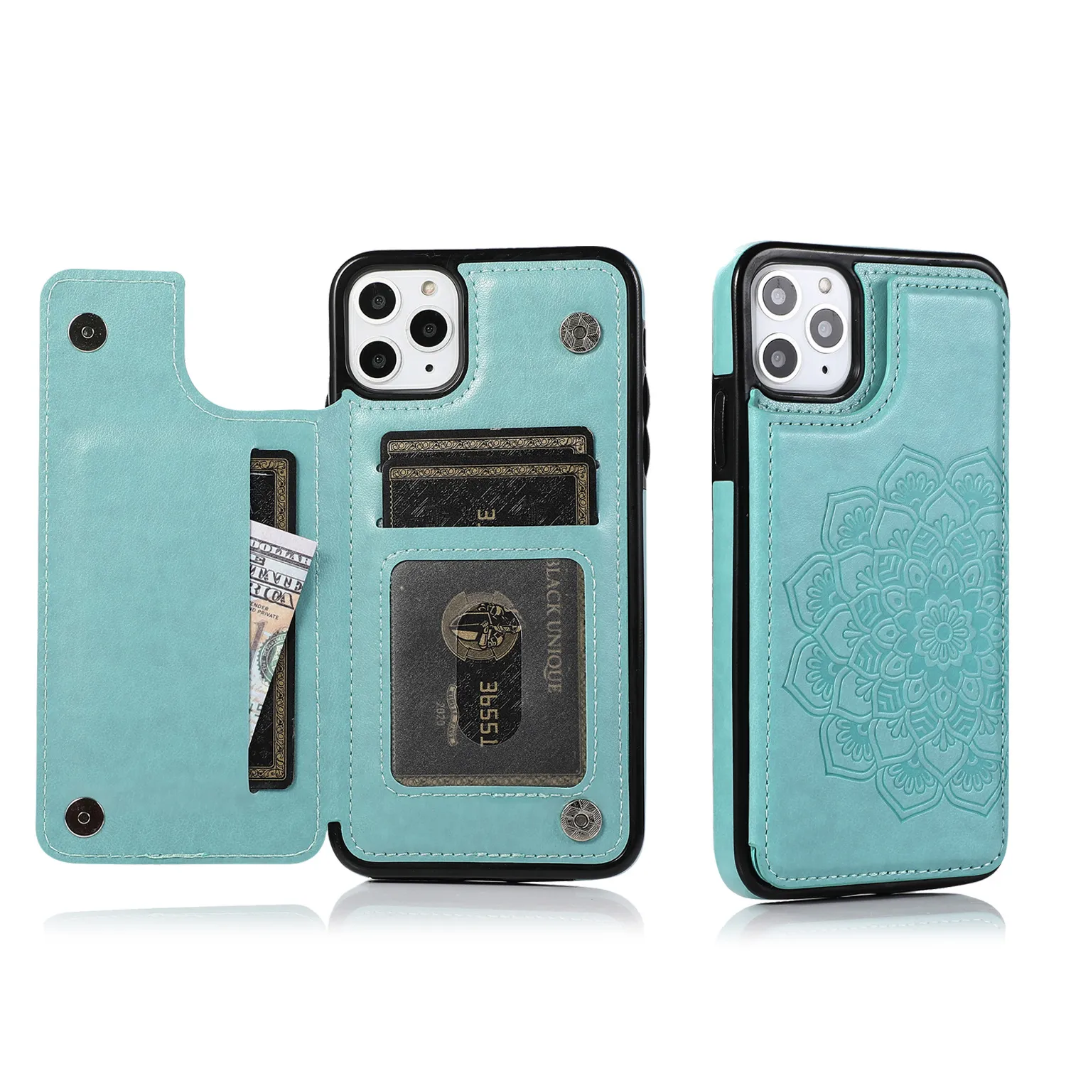 Carteira de couro fino flor do vintage embreagem tampa traseira 3 Card Slots Titular Bracket Shell para Samsung S10 S9 S8 S7 A10S A20E A30S