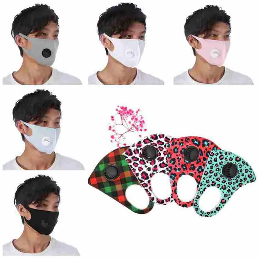 Maska twarzy Unisex z zaworem Anti Dust Respirator Camo Face Maski zmywalne Wielokrotnego użytku Lodowa Jedwabna Bawełniana Plaid Leopard Designer Maski Cyz2555