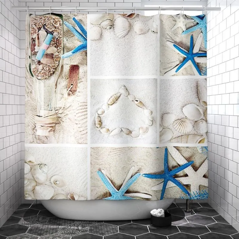 4 In 1 Sea Starfish Shell Beach Waterproof Shower Curtain Set