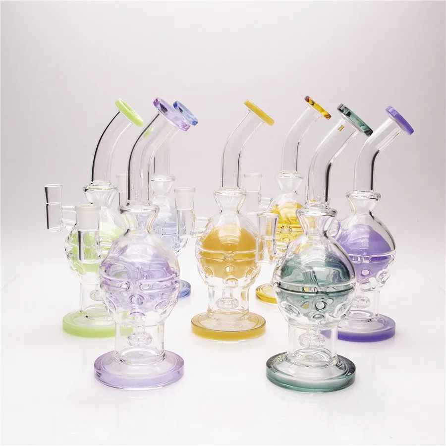 Color Skull Prec Glass Bong Dab Rig Smoking Pipe Recycler Oil Rig Hookahs mit 1 klaren Kopf Geben Sie 1 Quartz Banger als Geschenk