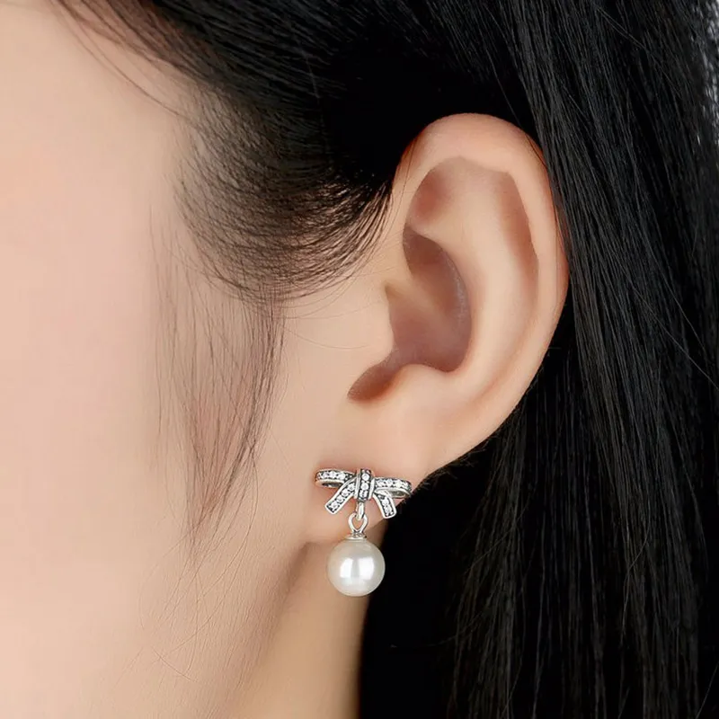 Sparkling Pearl Bow Stud Earrings For Women 925 Sterling Silver Wedding Party Jewelry Designer Gift With Original Box Set Back From Yakor 8.3 DHgate.Com