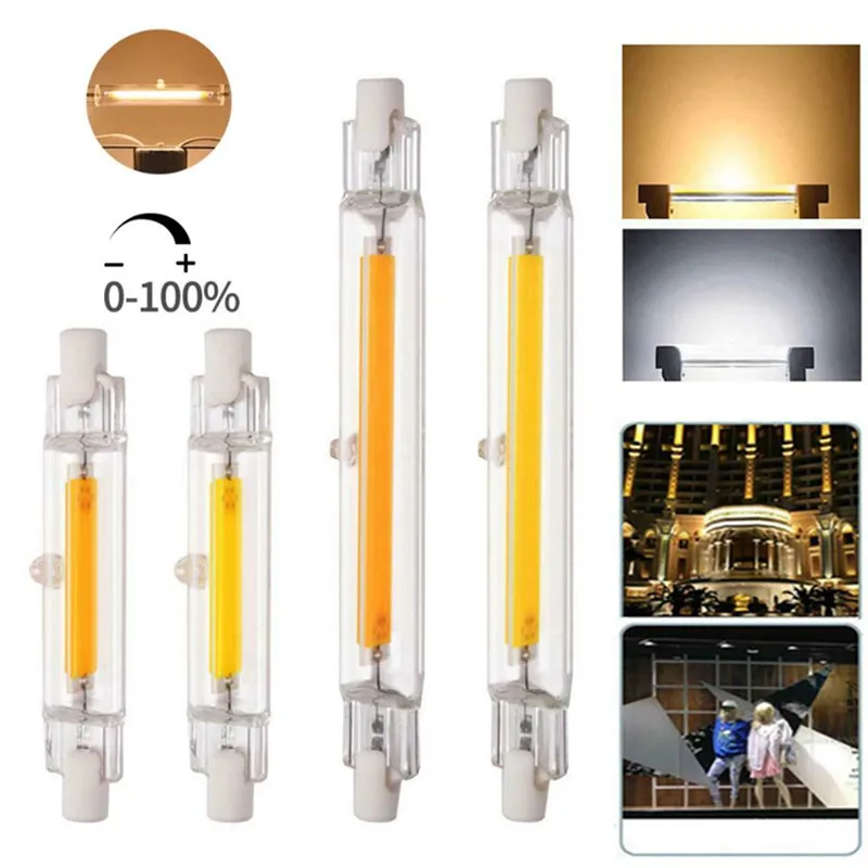 R7S Dimmable LED-lampa COB-glasrör 78mm 6W 118mm 10W Byt halogenlampa 100W Varmkall Vit COB Corn Spot Light AC110V 220V