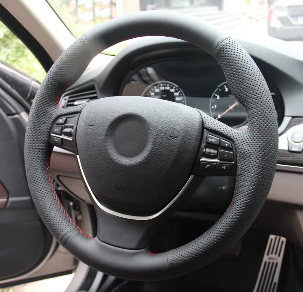 Black Genuine Leather Stitch Steering Wheel Cover 2011 2016 For