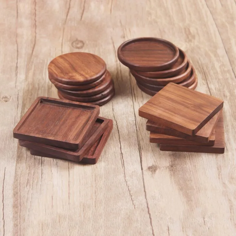 Beech Black Walnut Wood Coaster Retro Isolering Kopp Mat Hushåll Kvadratisk Rund Kustfartyg Kaffe Te Cup Pads LX2562