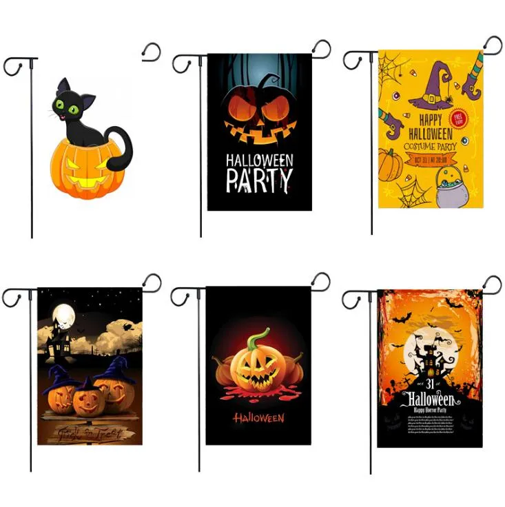 30 * 45 cm Drapeaux de jardin d'Halloween 6 styles Citrouille Ghost Party Décor à la maison Drapeaux de jardin suspendus en plein air Décorations d'Halloween Coton Lin SN455