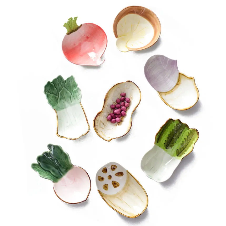 Leuke groentevormige snackgerecht keramische serveerplaten dessertkommen Japanse Crudites Veggie Server Server Hand geschilderd 13 ontwerpen