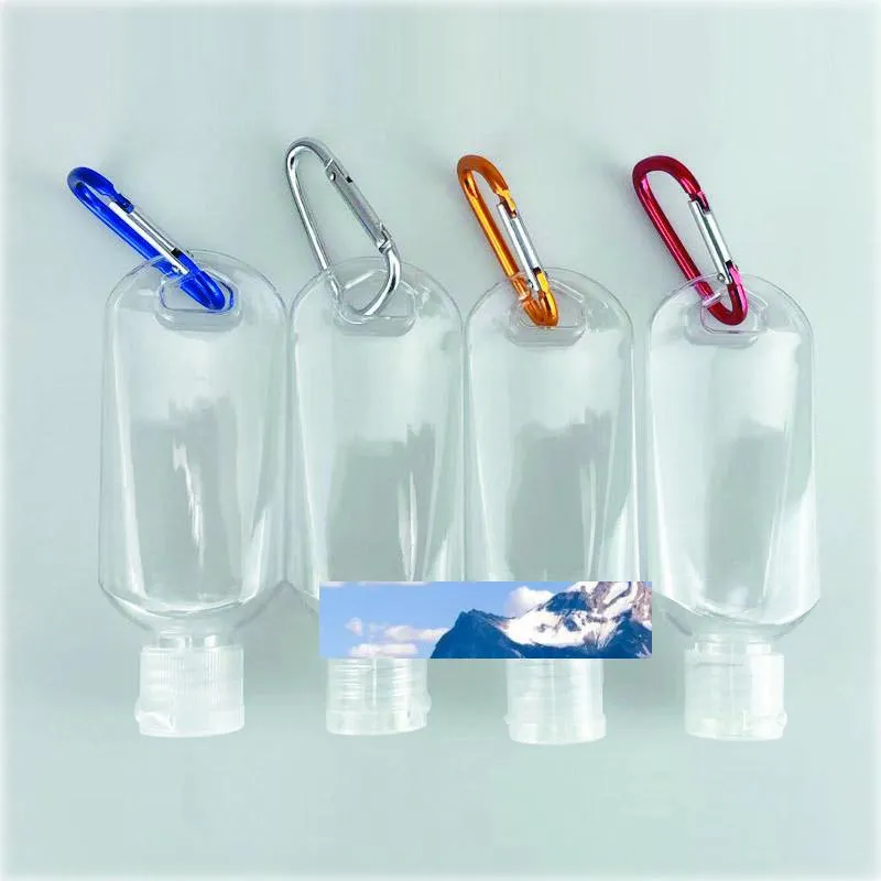 50ML PETG Empty Alcohol Refillable Bottle with Key Ring Hook Clear Plastic Hand Sanitizer Bottle for Travel