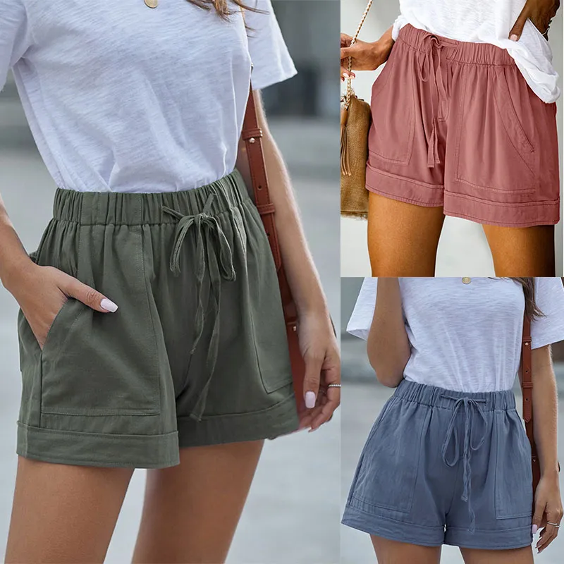 Women Solid Color Shorts with Pockets High Waist Drawstring Short Pants  Ladies Summer Casual Short Sweatpants Streetwear - Walmart.com