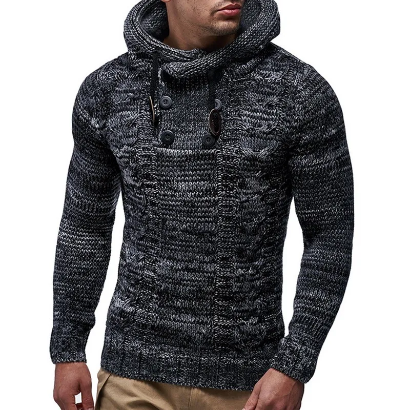 Mens Hooded Sweater With Buttons Autumn/Winter Cotton Jumper