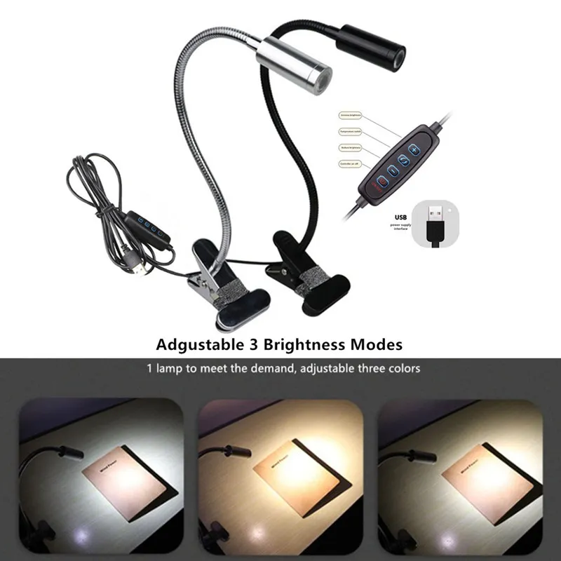 柔軟な折り畳み式のアイプロテクションライトDC5V USB LEDクリップ読書夜ライト3輝度モードテーブルランプデスクベッドサイドランタン