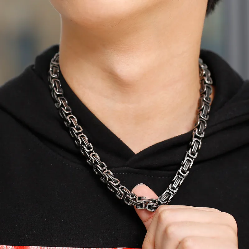Stainless Steel Byzantine Chain Necklace for Men 20 Black Link Chain Hip Hop Jewelry