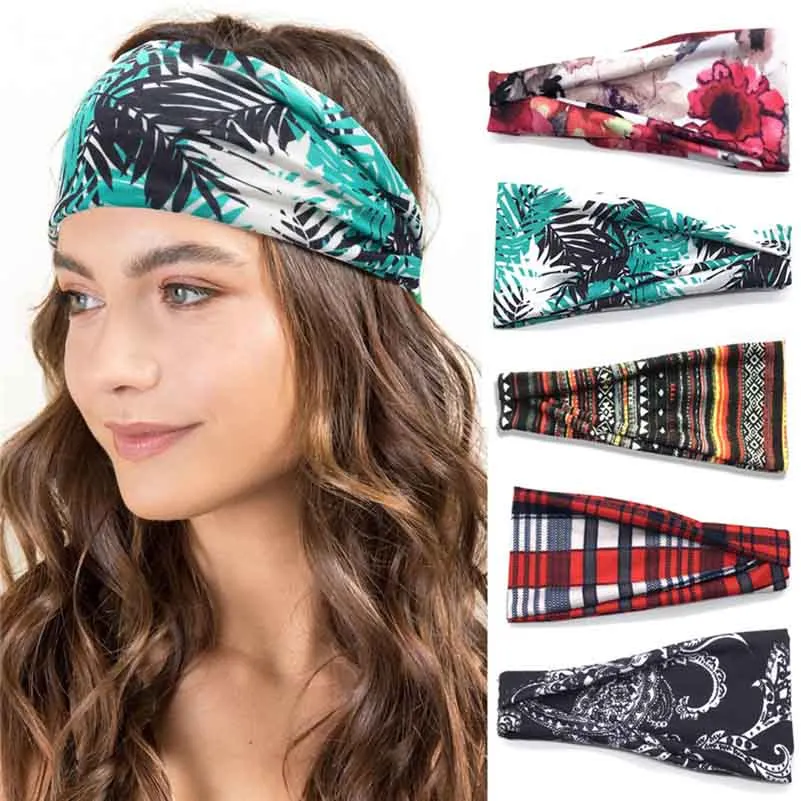 Bandas de fita de cabe￧a de ioga estampadas Bandas largas Bandada de moletom gin￡stica trabalha com ciclismo de fitness Running Head Band absorve Sweat Drop Ship