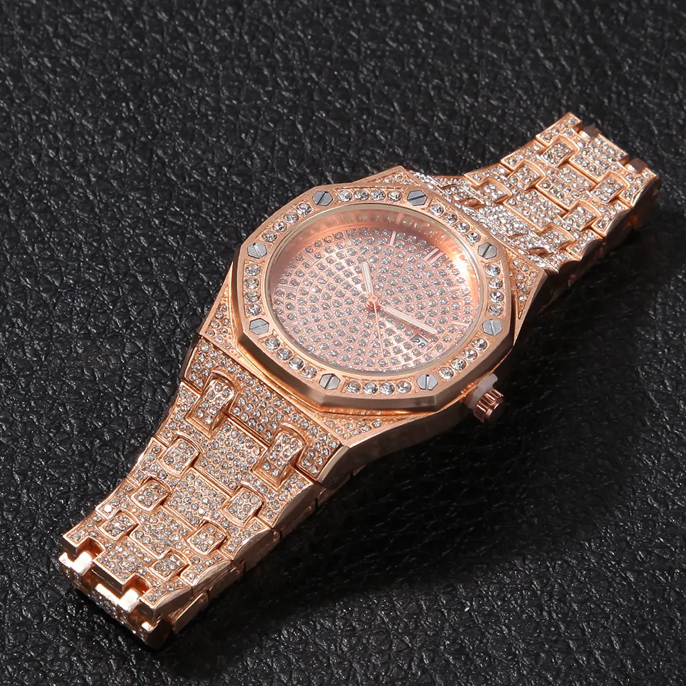 Orologi da uomo all'ingrosso hiphop rap, orologi con diamanti economici, orologio al quarzo di vendita caldo per hiphop