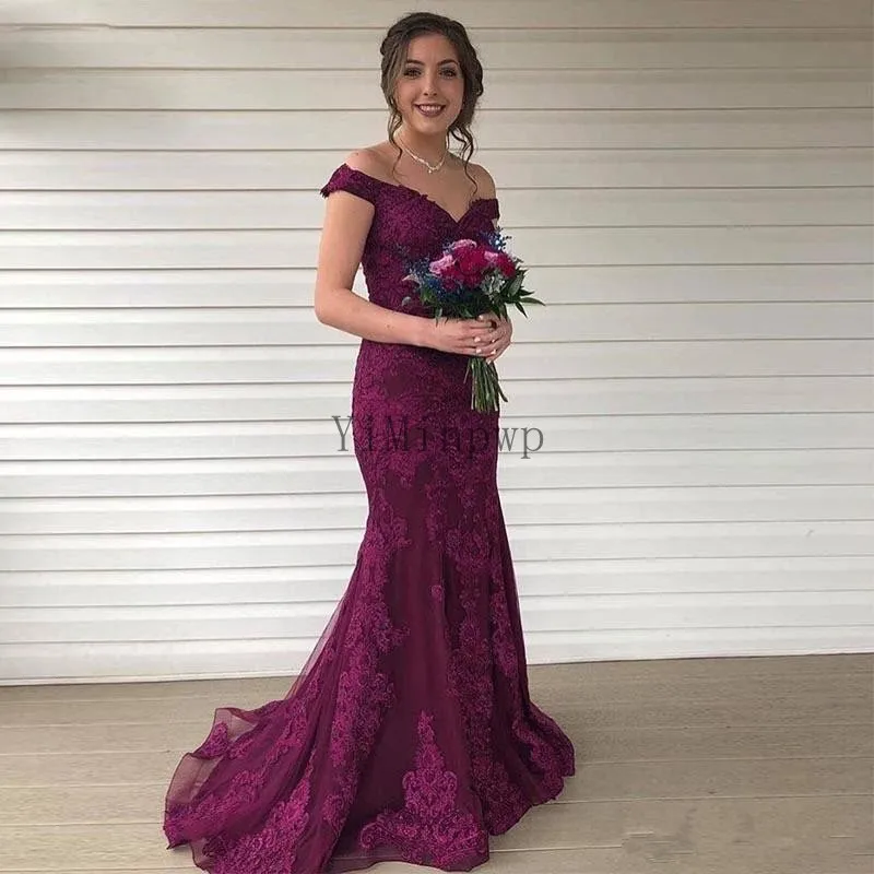 Kant Mermaid Prom Dresses Off Shoulder Sweep Train Applicaties Lange Formele Vrouwen Avondjurk voor Speciale Gelegenheden Custom Vestidos de Fiesta