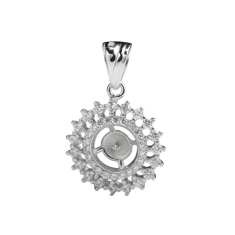 Silver Small Pendant Charms 925 Sterling Silver Montering Cubic Zirconia Omgiven Hänge DIY FINDINGS 5 stycken