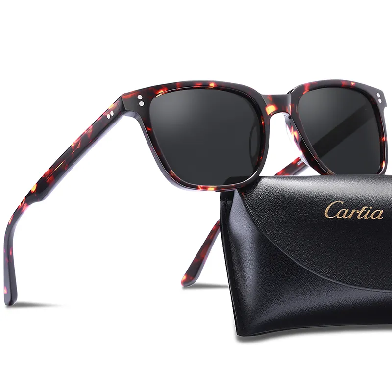 Carfia Chic Retro Gepolariseerde Zonnebril voor Vrouwen Mannen 5354 zonnebril met Case 100% UV400 Bescherming eyewear Vierkant 51mm 4 kleuren