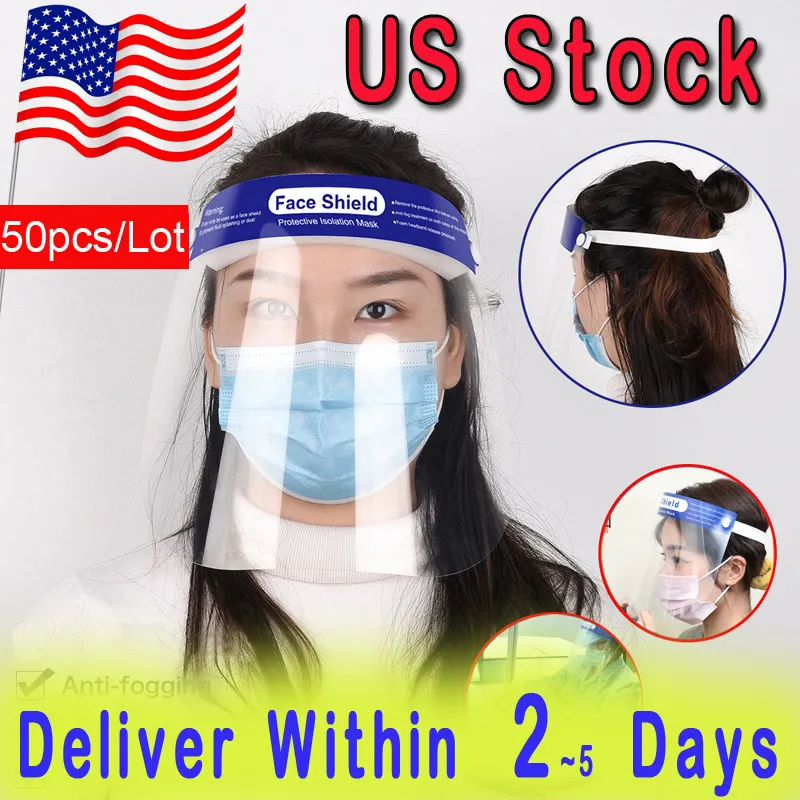 50pcs/Lot Protective Face Shield Clear Mask Anti-Fog Full Face Masks Isolation Transparent Visor Protection Prevent Splashing Droplets PET