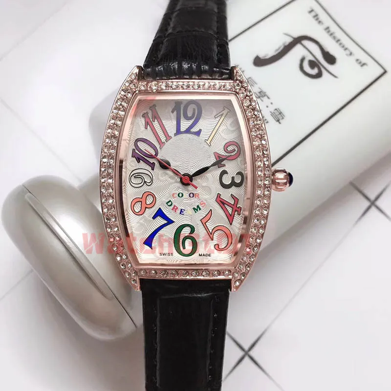 Męskie damskie kochanki Rose Gold Icedout zegarek Kolor Dreams Dimonds Kompletny kalendarz ruch Quarz Luxue Watches Skórzany zespół 2498