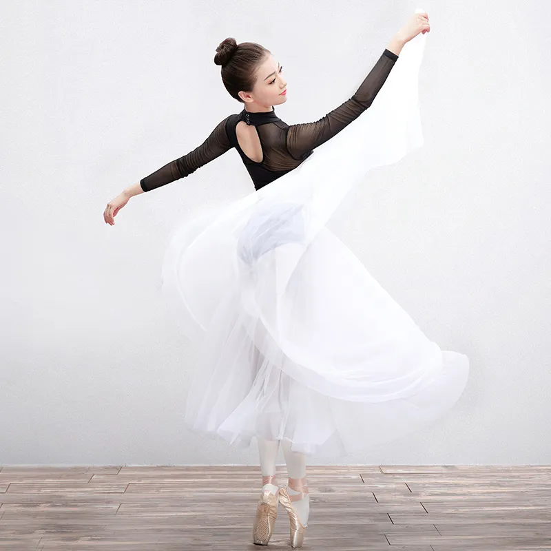 Tutú largo de Ballet para mujer, falda de tul lírico con calzoncillos, tutú  de baile profesional, color blanco - AliExpress