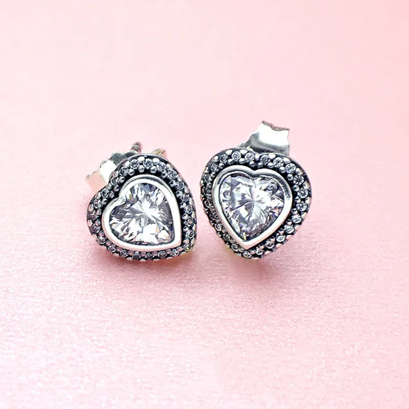 Sparkling Heart Shaped CZ Diamond Wedding Earrings With Original Pandora Box 925 Sterling Silver Love Silver Heart Stud Earrings From Yakor 7.61 DHgate.Com