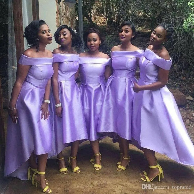 2020 Cheap Short Lilac Lavender Bridesmaid Dresses Off Shoulder