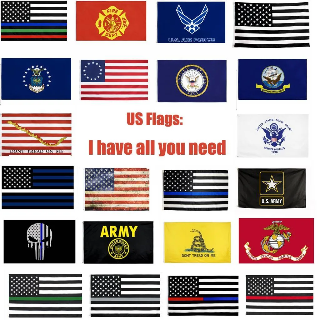 USA Flags US Army Banner Airforce Marine Corp Navy Besty Ross Flag Dont Tread On Me Flags Thin xxx Line Flag