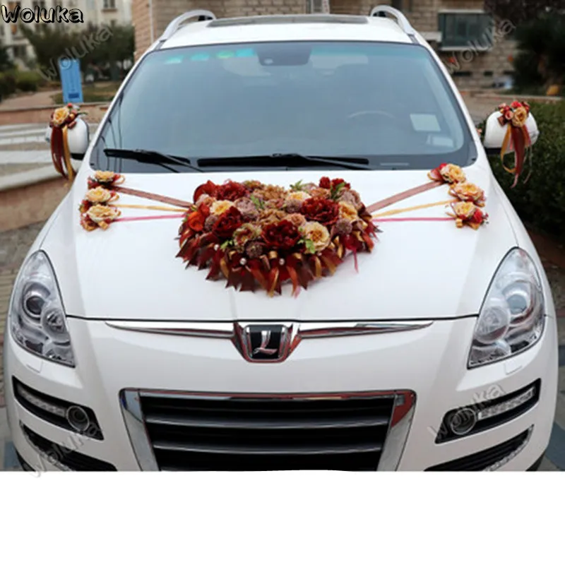 1 Kit de décorations de voiture de mariage, cœur d'amour, nœuds de fleurs  artificielles en
