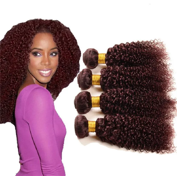 Red Burgundy Wine 99J Brazilian Weft Extensions Kinky Curly Human Hair 3 Bundles